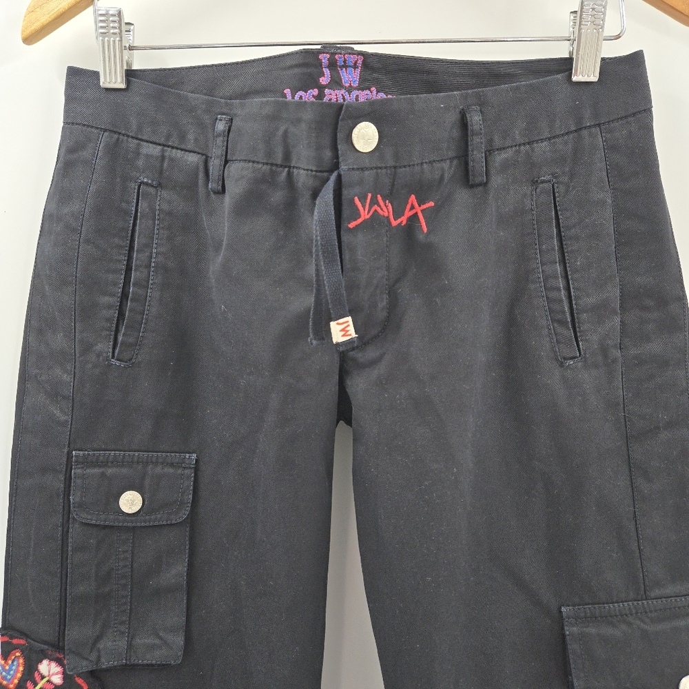 Johnny Was Pants Black‎ Embroidered Cargo Crop - Picture 3 of 15